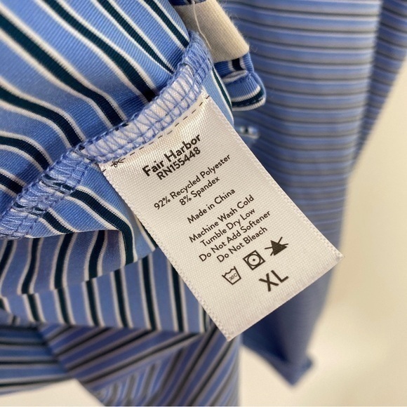 Fair‎ Harbor Mens XL Blue Striped Polo Shirt Performance Fabric Golf Casual - Picture 7 of 9